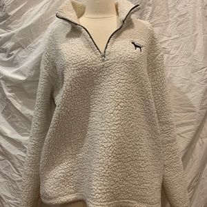 PINK Victoria’s Secret White Sherpa Boyfriend Quarter Zip Pullover
